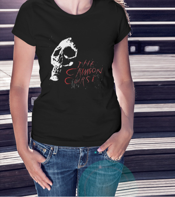 The Crimson Curse Skull White And Red Text With Skull T-Shirt