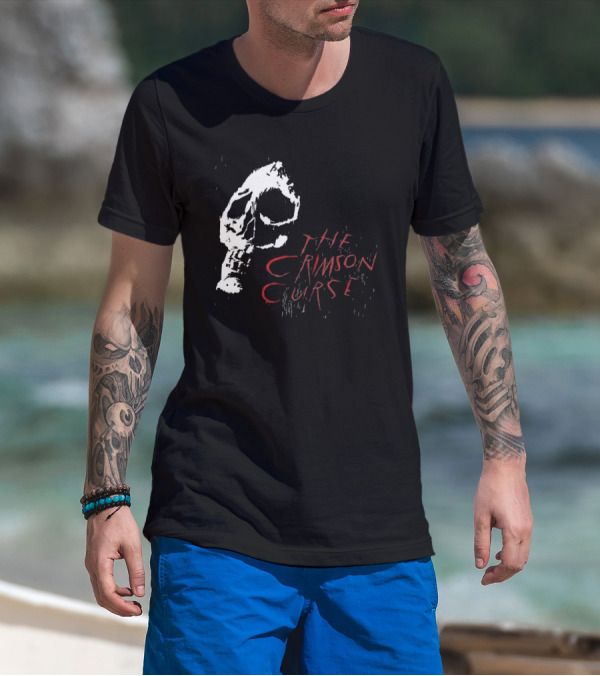 The Crimson Curse Skull White And Red Text With Skull T-Shirt