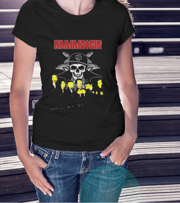 Rammstein Simpsons Crossover Skull And Family Band Characters T-Shirt