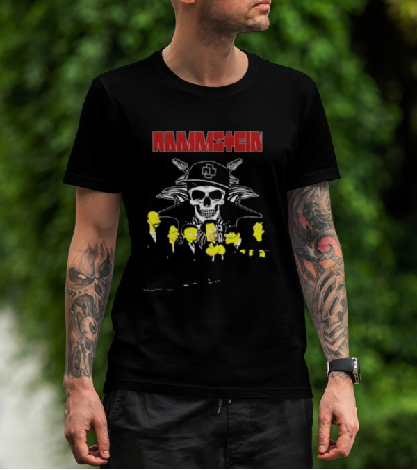 Rammstein Simpsons Crossover Skull And Family Band Characters T-Shirt