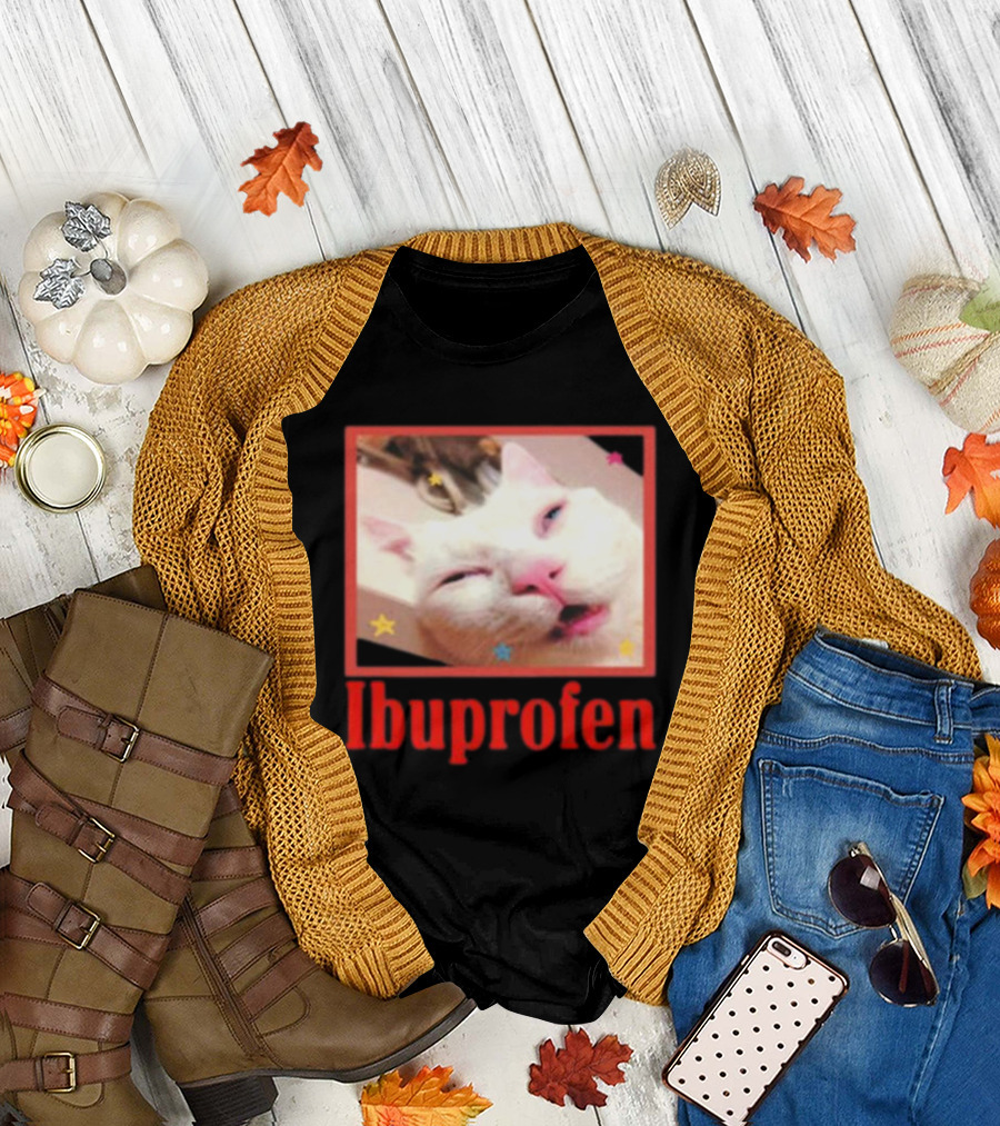 Ibuprofen Meme Cat with Distorted Face and Stars T-Shirt