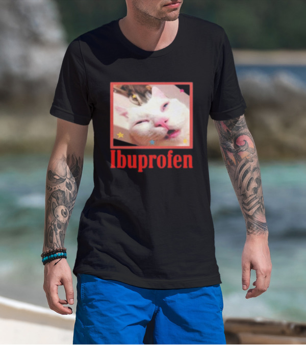 Ibuprofen Meme Cat With Distorted Face And Stars T-Shirt