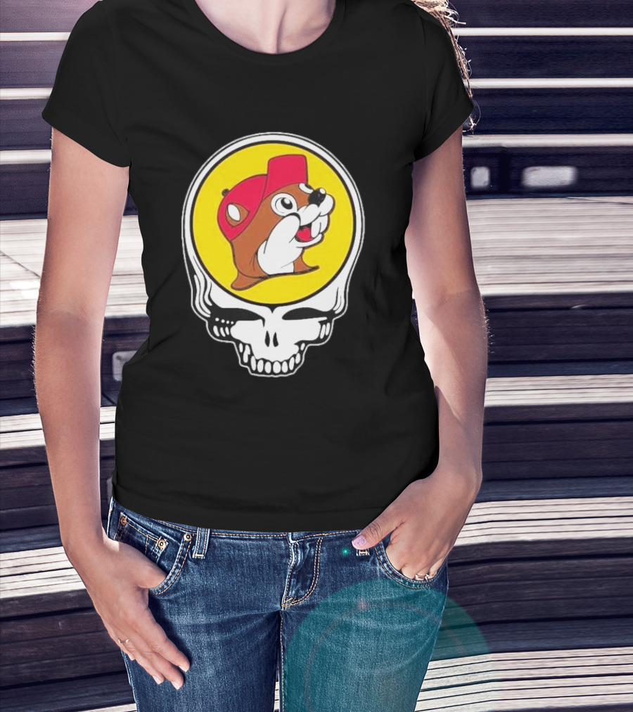 Buc-ee's Beaver In Grateful Dead Skull T-Shirt