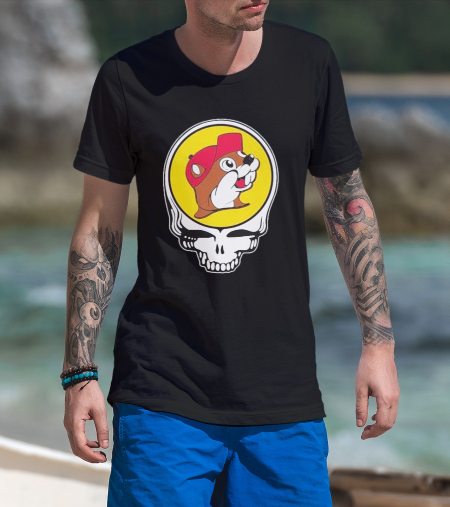 Buc-ee's Beaver In Grateful Dead Skull T-Shirt
