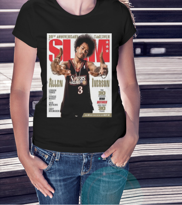 Slam 30th Anniversary Takeover Allen Iverson 76ers Cover Featuring LeBron James Tyrese Maxey Juju Watkins Chet Holmgren T-Shirt