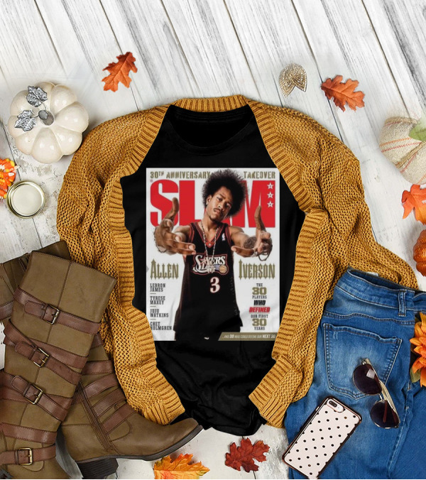 Slam 30th Anniversary Takeover Allen Iverson 76ers Cover Featuring LeBron James Tyrese Maxey Juju Watkins Chet Holmgren T-Shirt