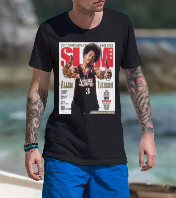 Slam 30th Anniversary Takeover Allen Iverson 76ers Cover Featuring LeBron James Tyrese Maxey Juju Watkins Chet Holmgren T-Shirt