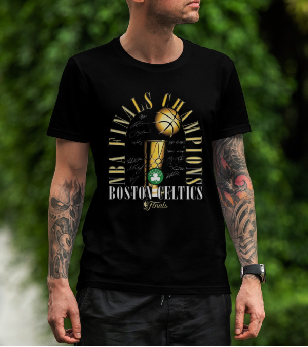 Boston Celtics 2024 NBA Finals Champions Signatures Trophy T-Shirt