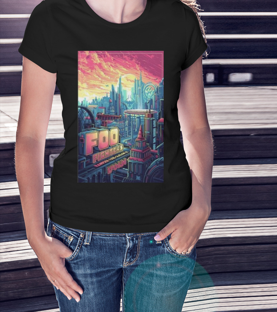 Foo Fighters Hampden Park June 17 2024 Futuristic Cityscape Concert T-Shirt