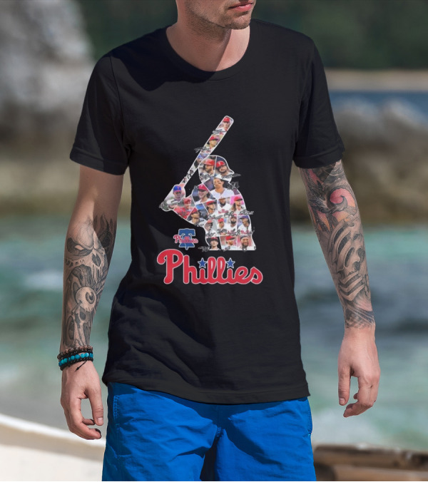 Phillies Baseball Icons Collage With Player Signatures T-Shirt