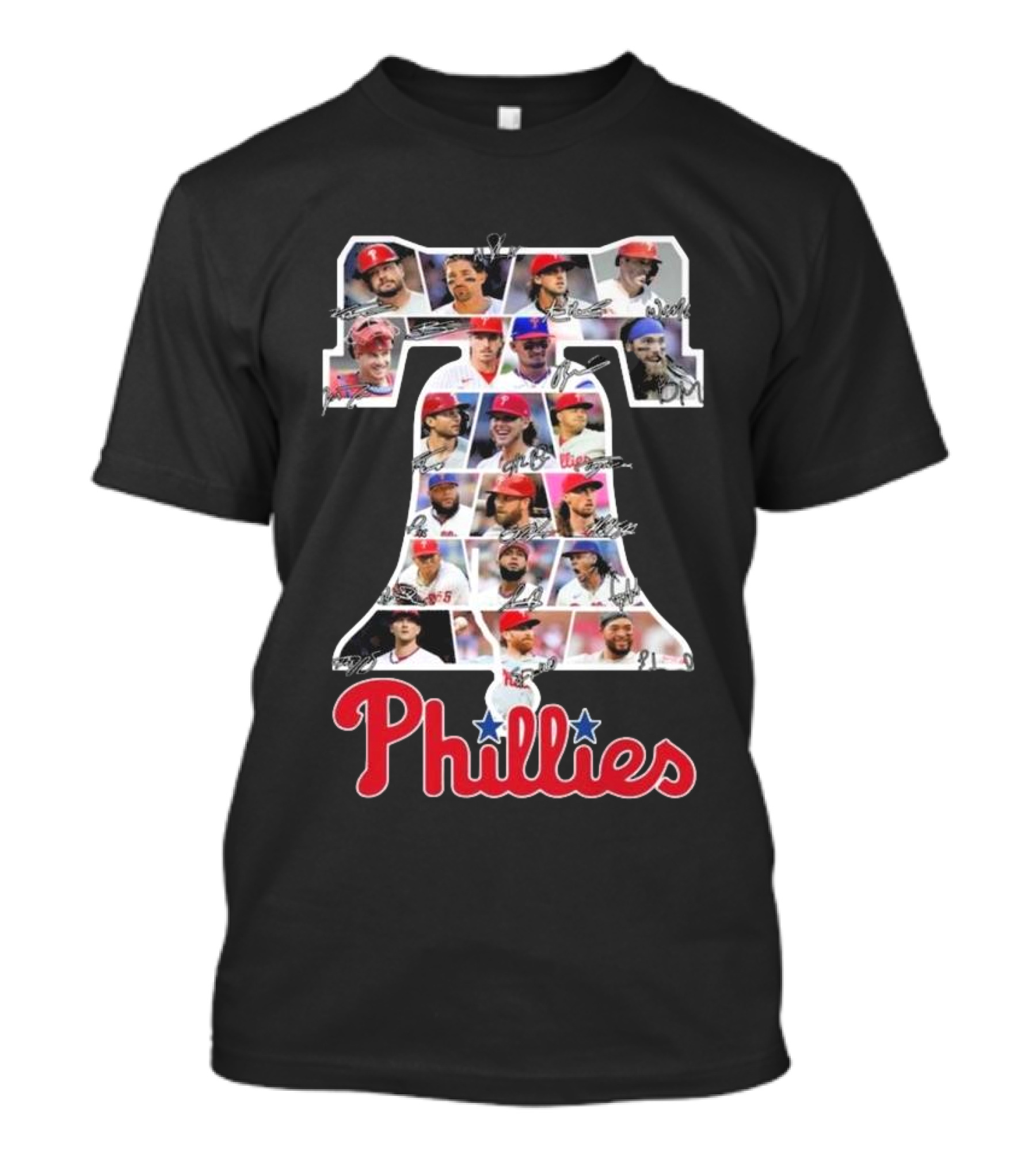 Philadelphia Phillies Liberty Bell Icon 2024 Line Up With Player Photos And Signatures T-Shirt
