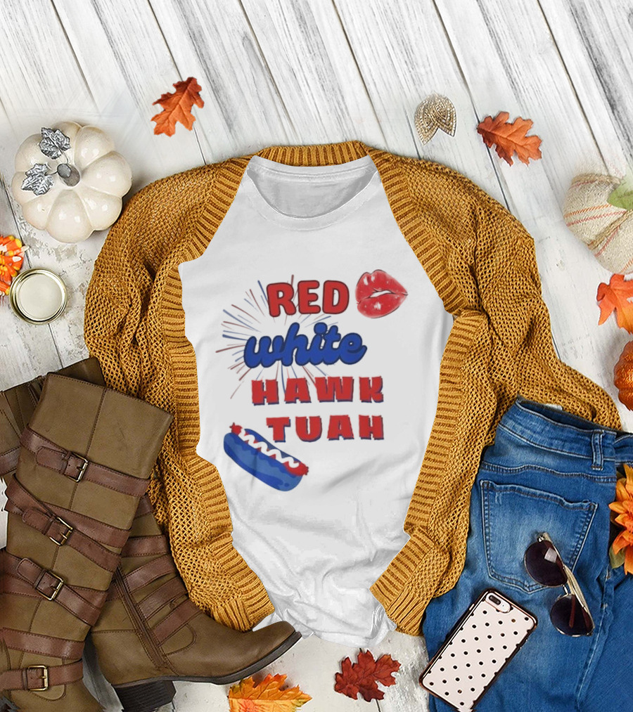 Red White Hawk Tuah Lips Hotdog T-Shirt