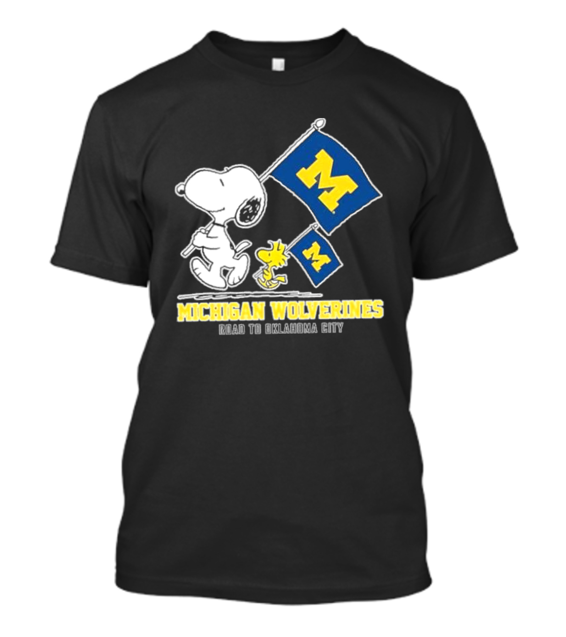 Snoopy Woodstock Michigan Wolverines Road To Oklahoma City 2024 Flag T-Shirt