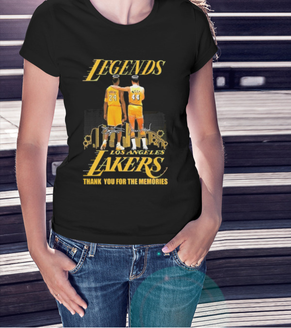 Legends Kobe Bryant Jerry West Los Angeles Lakers Thank You For The Memories Signatures T-Shirt
