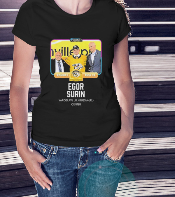 Draft24 Egor Surin Nashville Predators Round 1 Pick 22 Yaroslavl Jr. Russia Center T-Shirt