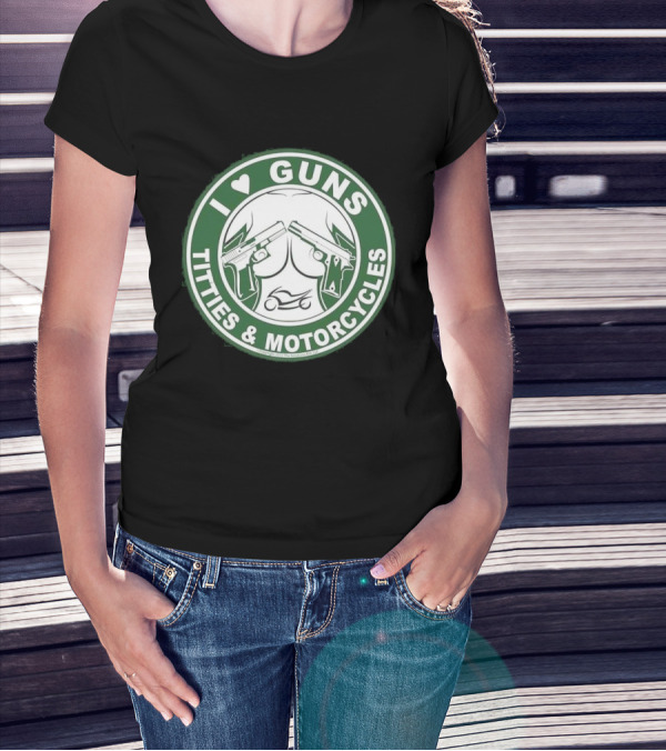 I Love Guns Titties Motorcycles Logo Circle T-Shirt
