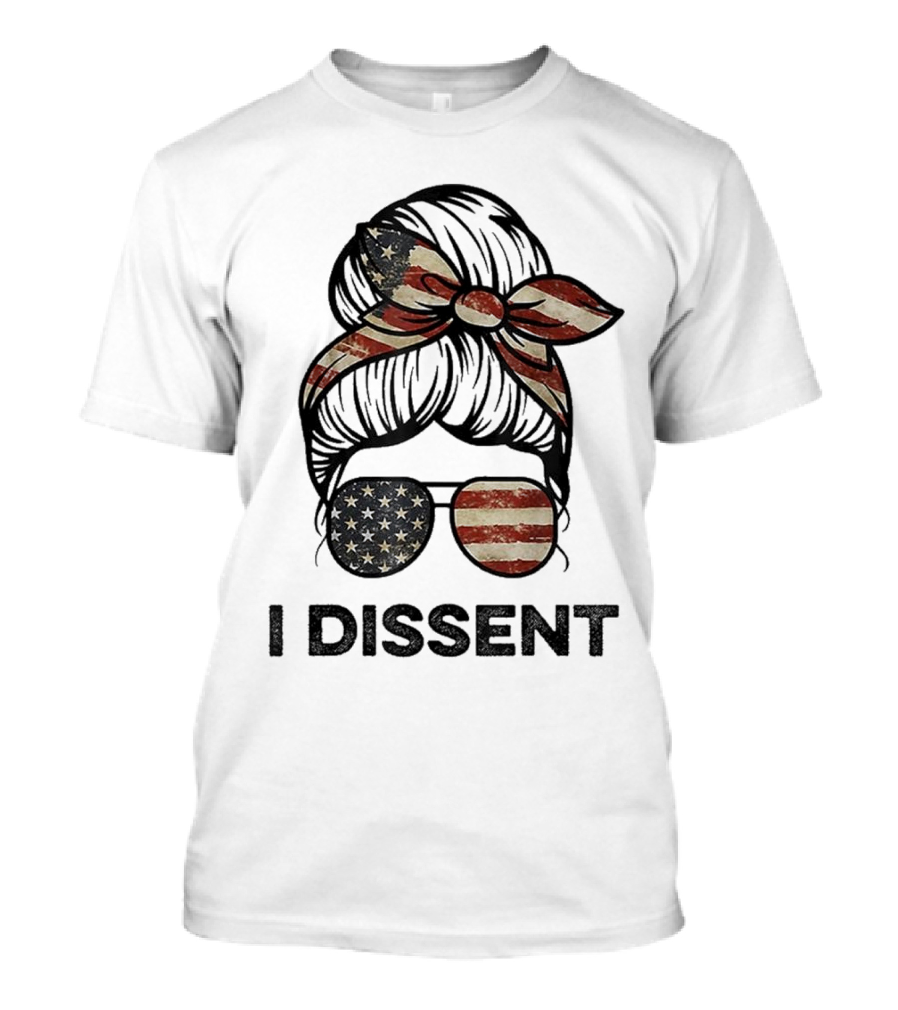 Messy Bun I Dissent USA Flag Vintage Sunglasses Bow T-Shirt