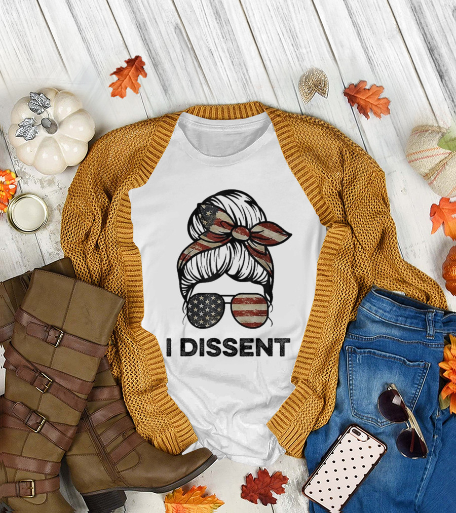 Messy Bun I Dissent USA Flag Vintage Sunglasses Bow T-Shirt