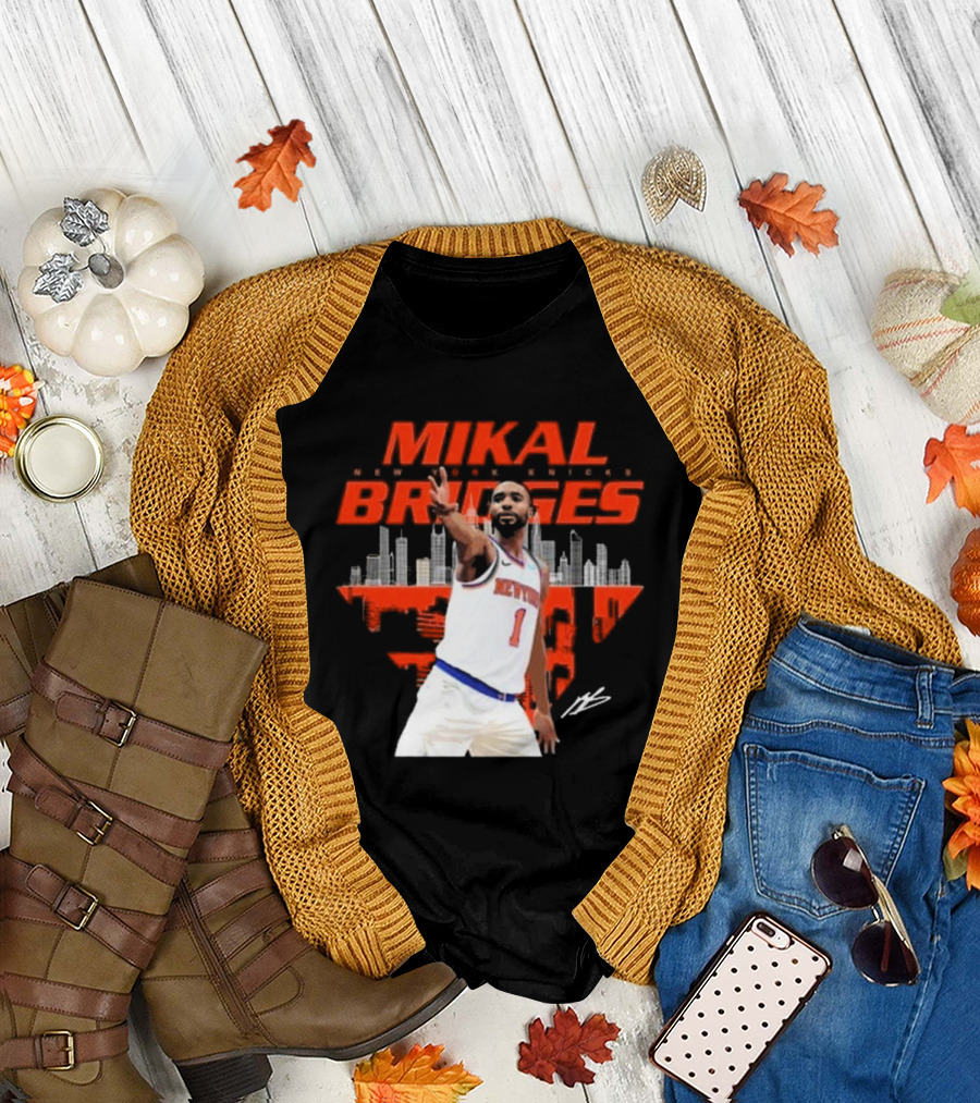 Mikal Bridges New York Knicks Skyline Signature Number 1 T-Shirt