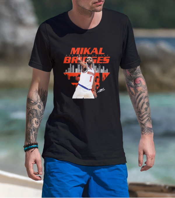 Mikal Bridges New York Knicks Skyline Signature Number 1 T-Shirt