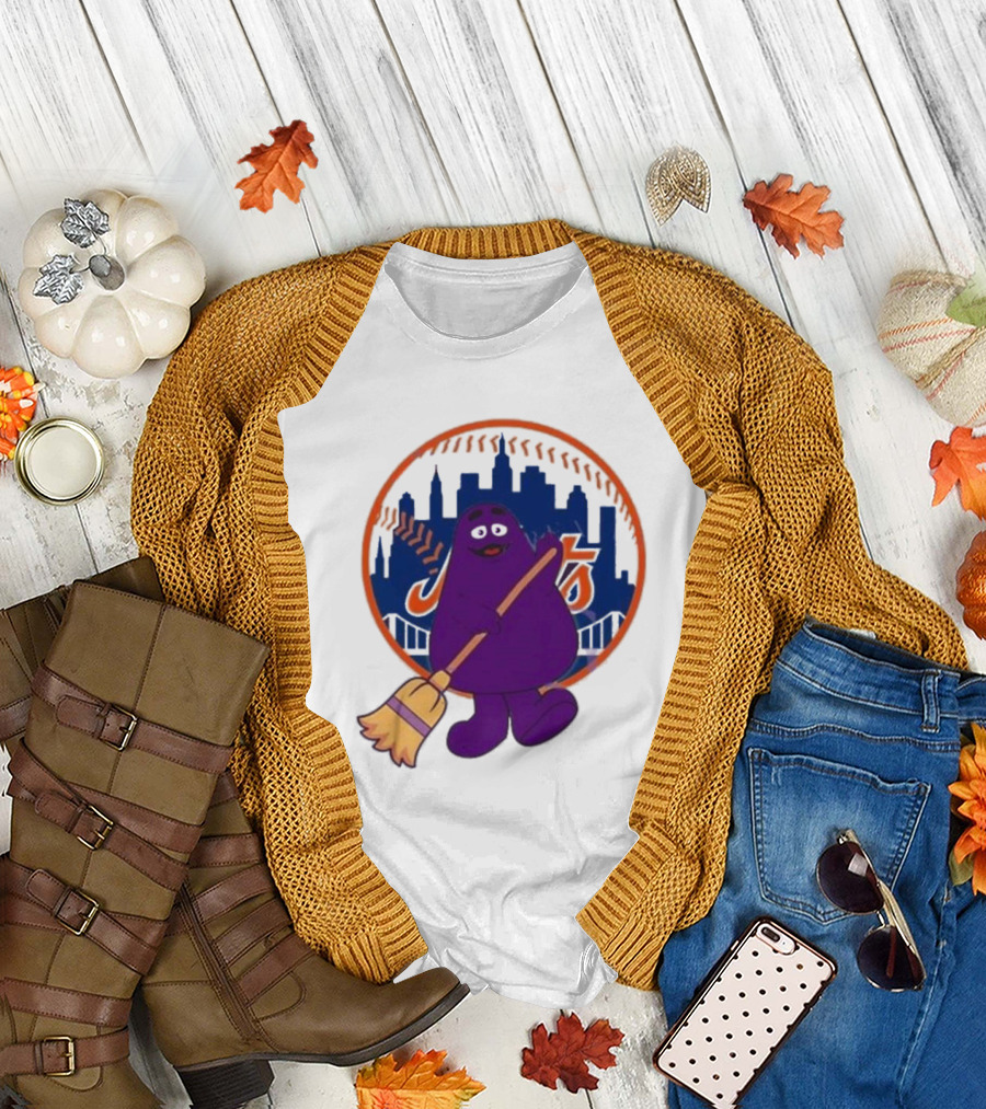 New York Mets Grimace Character Broom Sweep LFGM T-Shirt