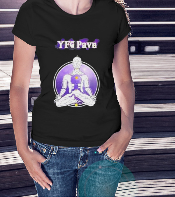 YFG Pave 444 Meditating Robotic Figure Purple Mandala T-Shirt