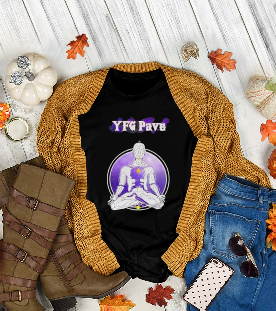 YFG Pave 444 Meditating Robotic Figure Purple Mandala T-Shirt
