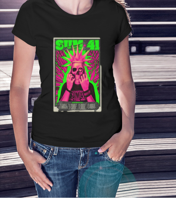 SUM 41 The Final Tour Setting Sum North America 2024 Neon Skull Punk T-Shirt