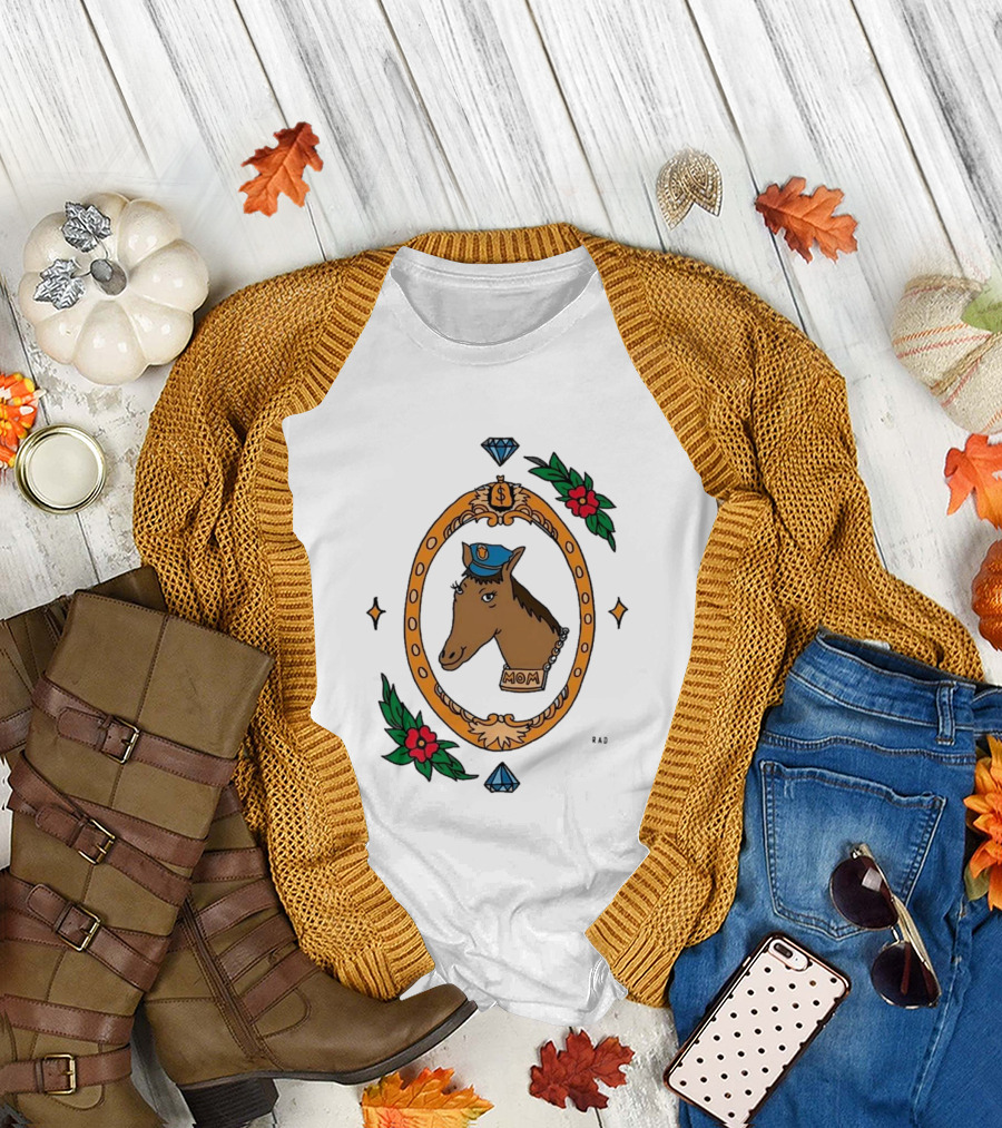 Horse Cop Mom Floral Badge with Diamonds T-Shirt