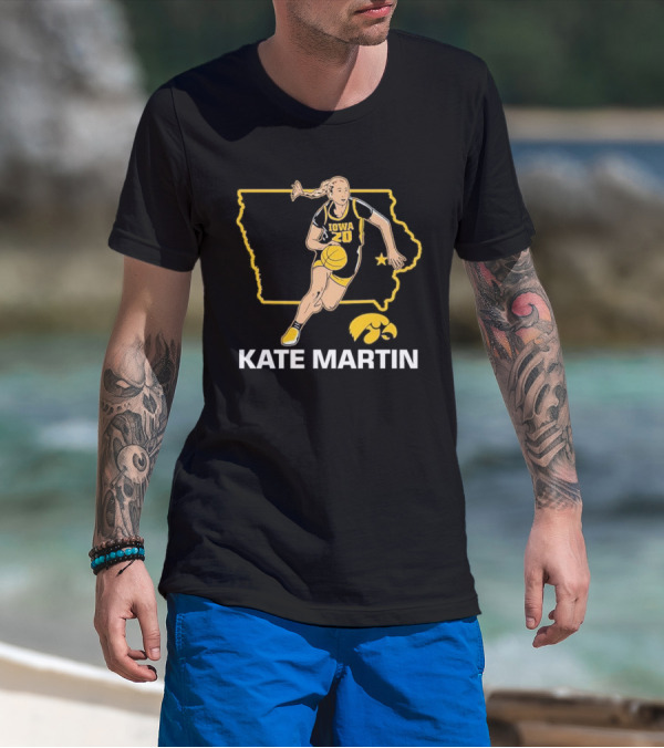 Kate Martin Iowa Basketball Star Player Number 20 Hawkeyes State Outline T-Shirt