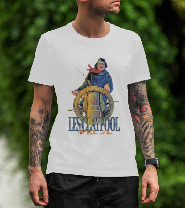 Les Claypool Of Whales And Woe Maritime Adventure Steering Wheel And Seagulls T-Shirt