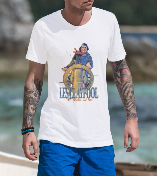 Les Claypool Of Whales And Woe Maritime Adventure Steering Wheel And Seagulls T-Shirt