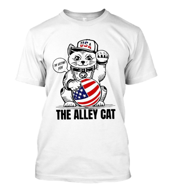 USA I'm Voting For The Alley Cat Patriotic Cat Holding American Flag Ball T-Shirt