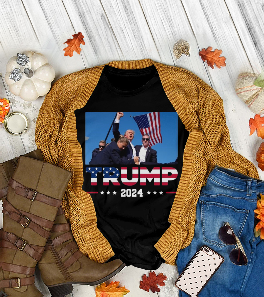Trump 2024 Patriotic Election Rally with American Flag and Security Team T-Shirt