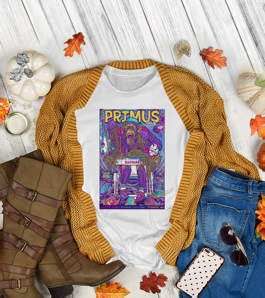 PRIMUS July 20 2024 Spokane Pavilion Monkey Spaghetti Psychedelic T-Shirt