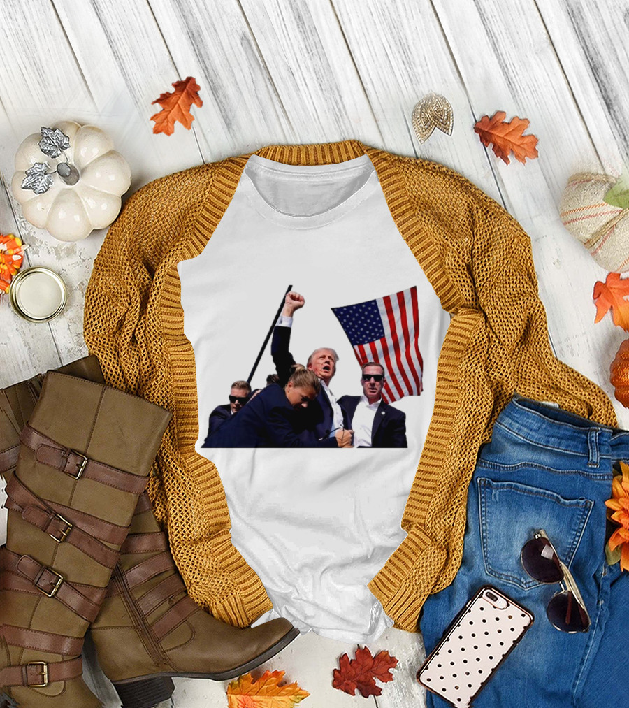 Trump Shooting Nice Try Brandon Trump Fight Flag Fist Security Guards T-Shirt