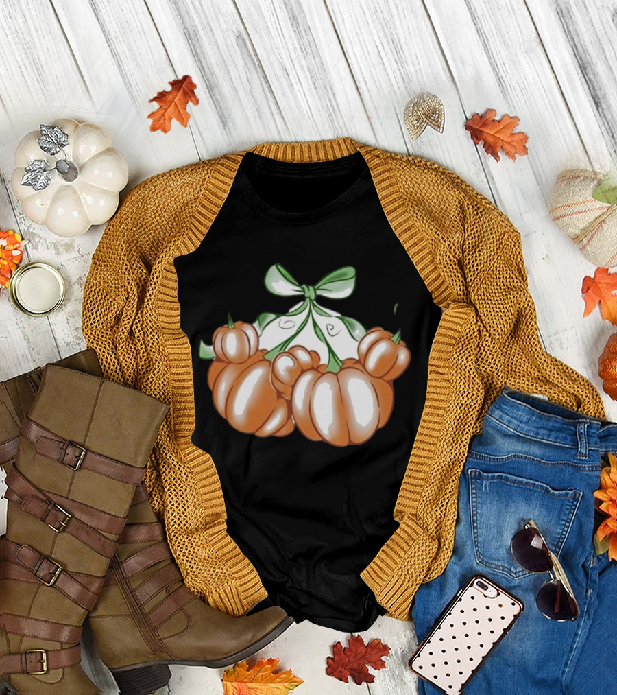 Ropedropthreads Pumpkin Bow Cluster T-Shirt