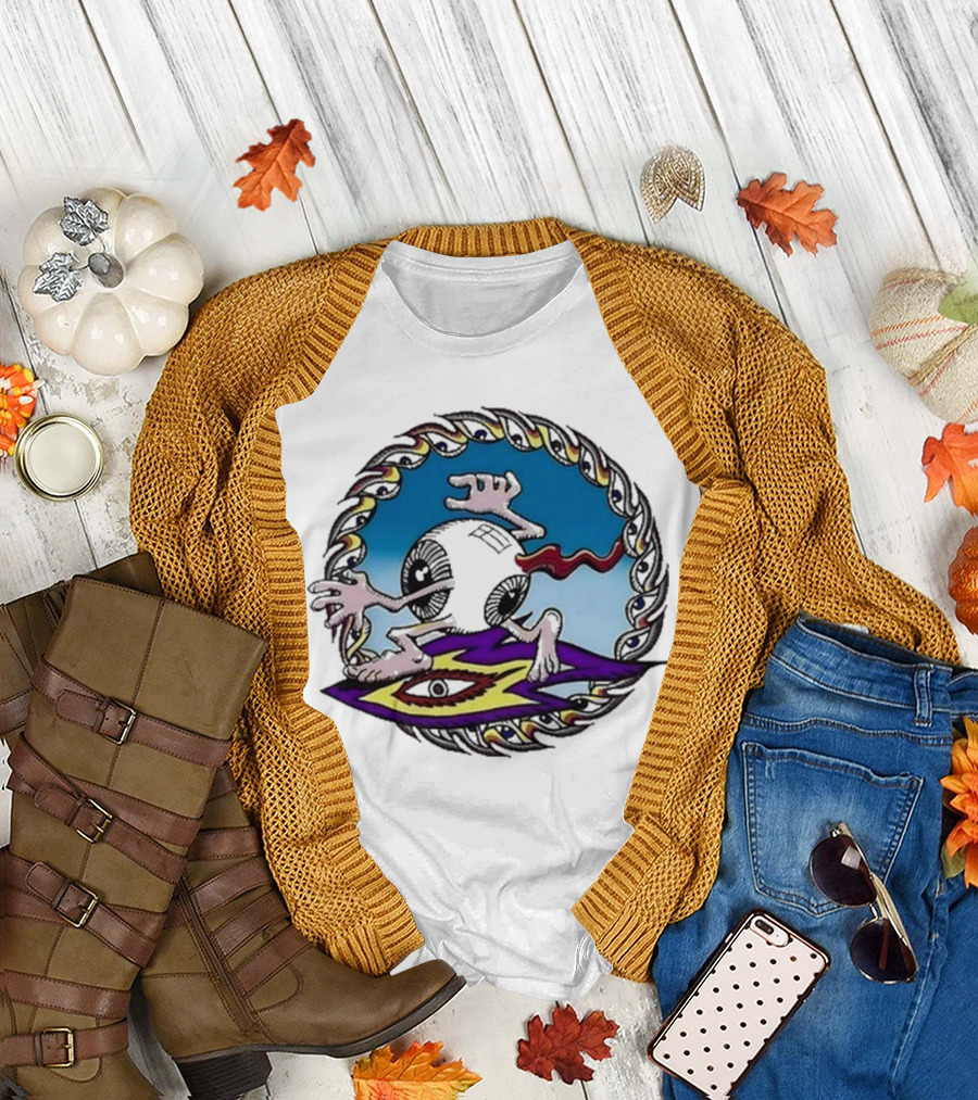 Spiral Eye Surfing Disc with Hands and Vibrant T-Shirt