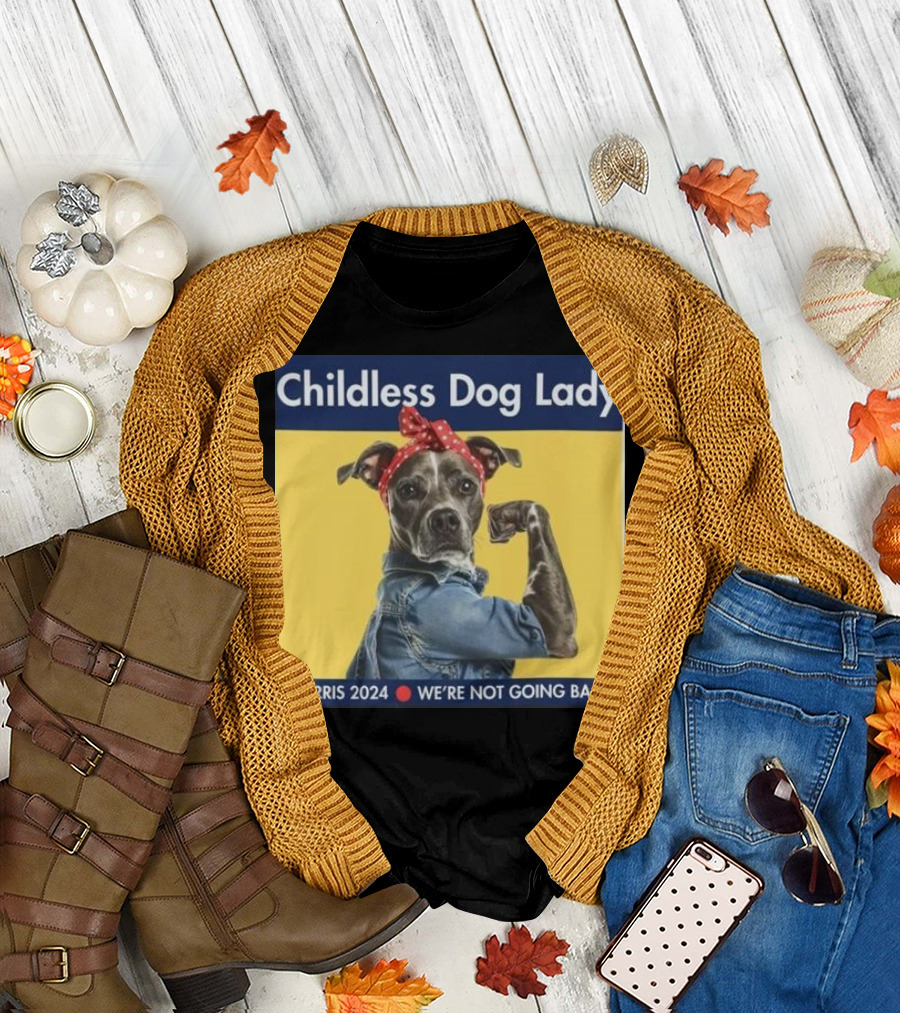 Childless Dog Lady Harris 2024 We're Not Going Back Rosie the Riveter Dog in Denim and Red Bandana T-Shirt