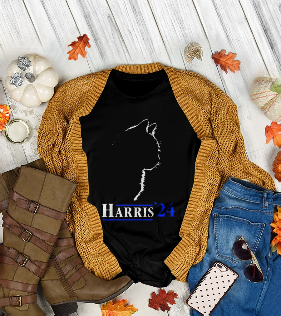 Cat Ladies For Harris 2024 Funny Cat President Kamala-Harris T-Shirt