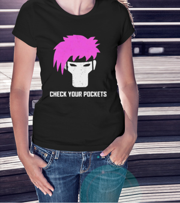 Check Your Pockets Pink Hair Masked Face T-Shirt