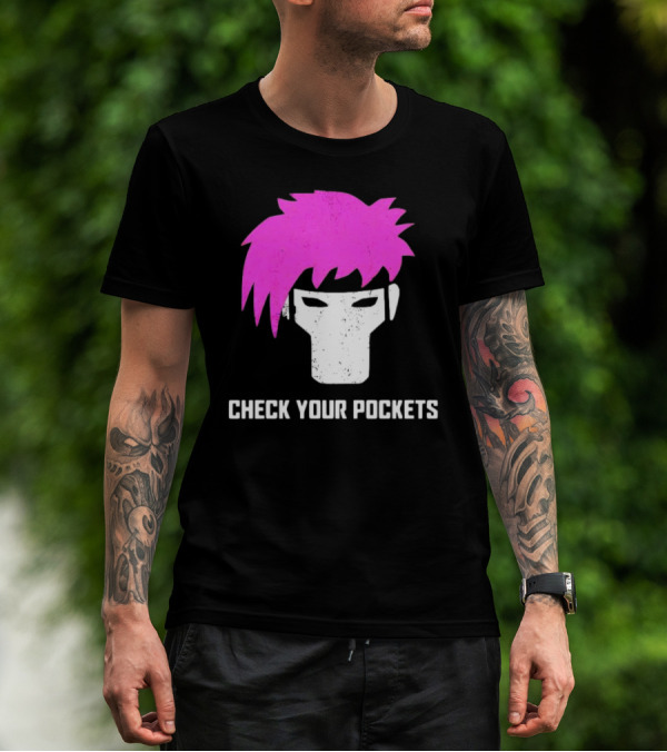 Check Your Pockets Pink Hair Masked Face T-Shirt