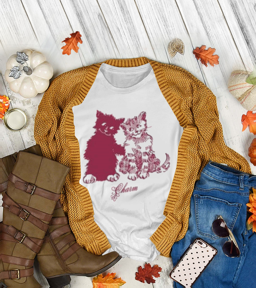 Clairo Charm Pink Cat Friends with Yawn Text T-Shirt