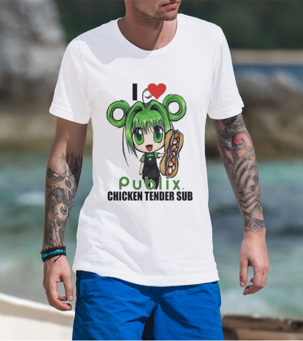 I Love Publix Chicken Tender Sub Anime Character With Green Hair And Big Sandwich T-Shirt