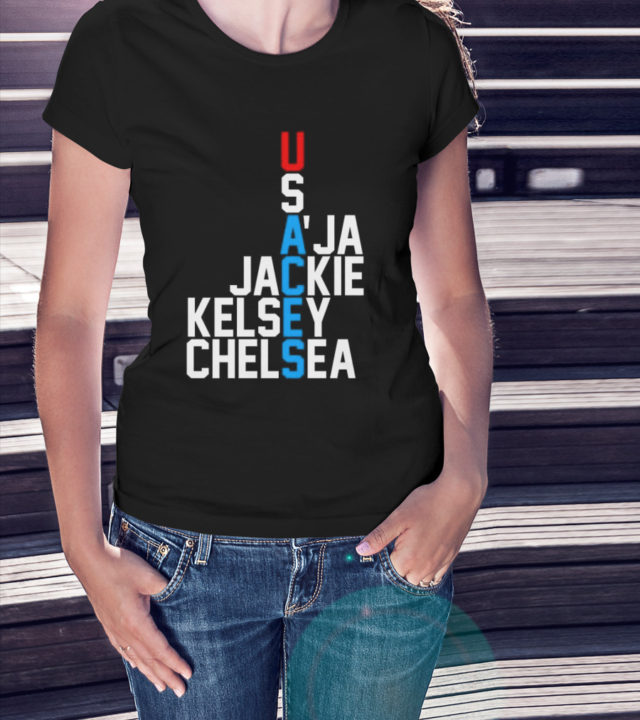 Usaces A’ja Jackie Kelsey Chelsea Team Names Vertical Arrangement T-Shirt