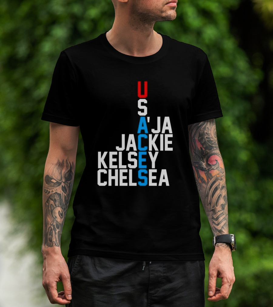 Usaces A’ja Jackie Kelsey Chelsea Team Names Vertical Arrangement T-Shirt