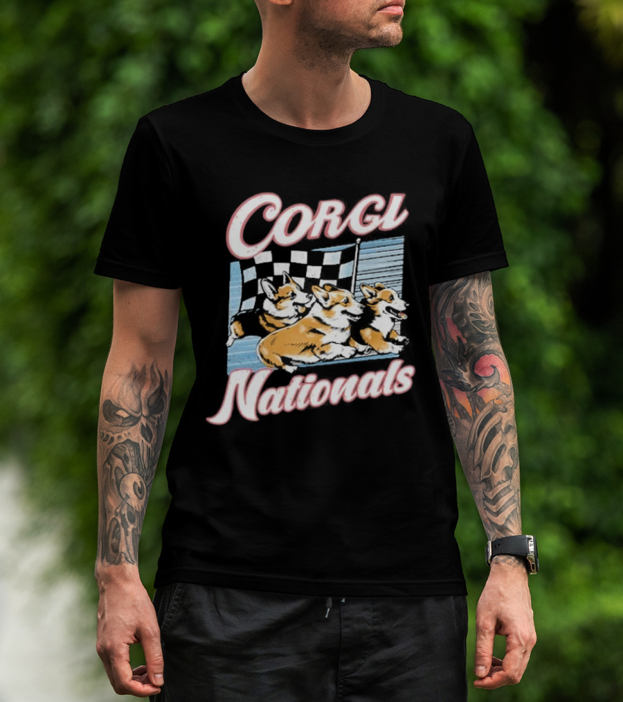 Corgi Nationals Racing Dogs With Checkered Flag T-Shirt
