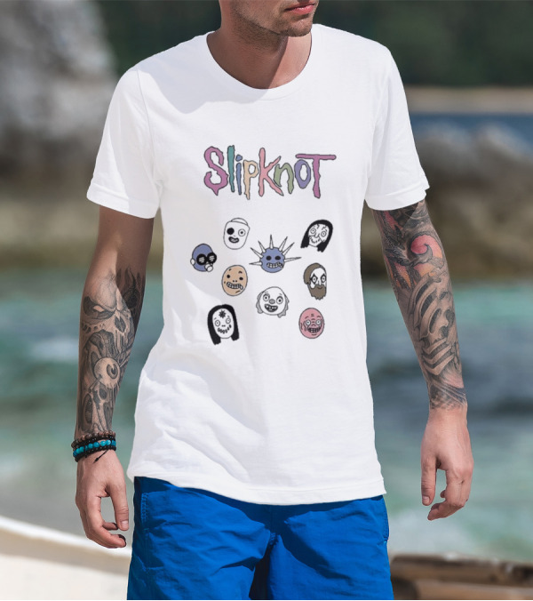 Slipknot Colorful Text And Mask Faces T-Shirt