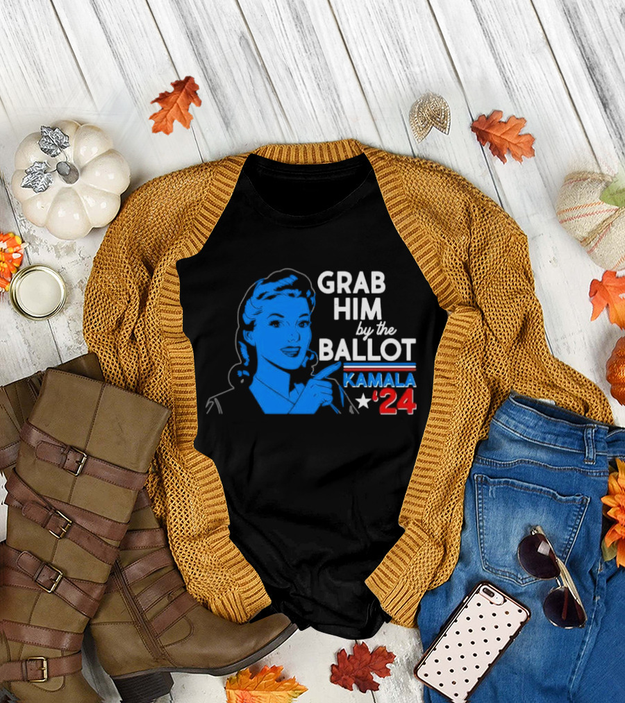 Grab Him by the Ballot Kamala Harris 2024 Retro Vintage Vote Democratic T-Shirt