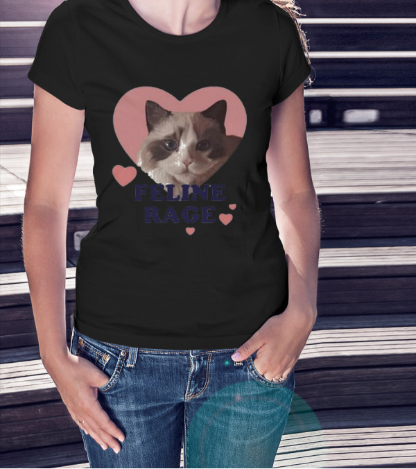 Feline Rage Cat Heart Face T-Shirt